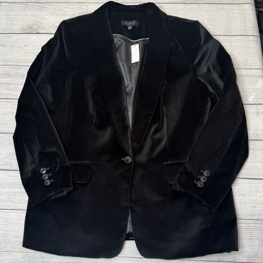 Talbots‎ Black Velvet Velveteen One-Button Blazer Size 18 Classic NWT
